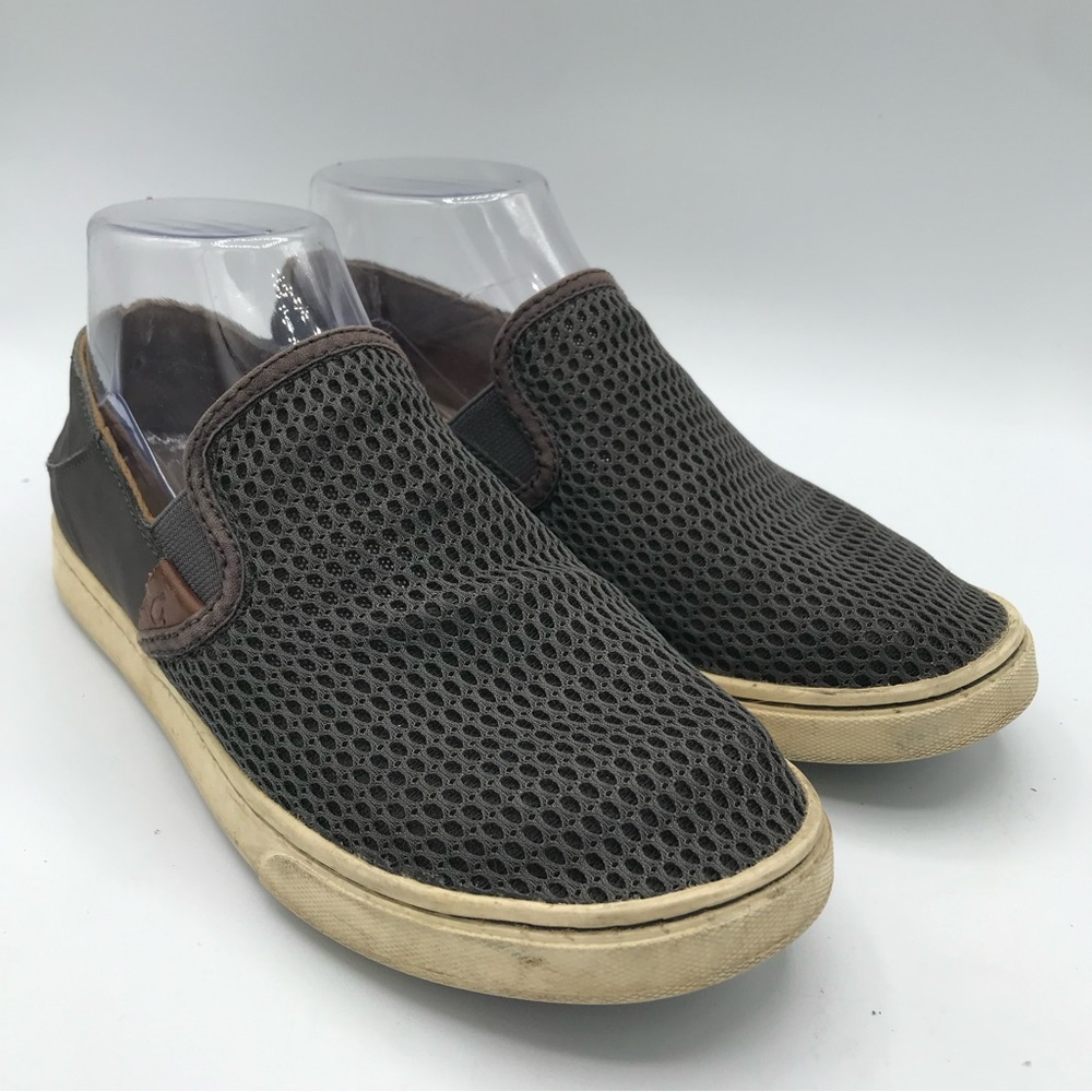 Olukai Pehuea Women's Sz 6.5 Gray Brown Leather Slip On Shoes Sneakers Comfort